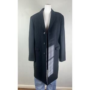 Y2K Express Long Wool Blend Coat Women Large Black Classic Winter Stitch Hem
